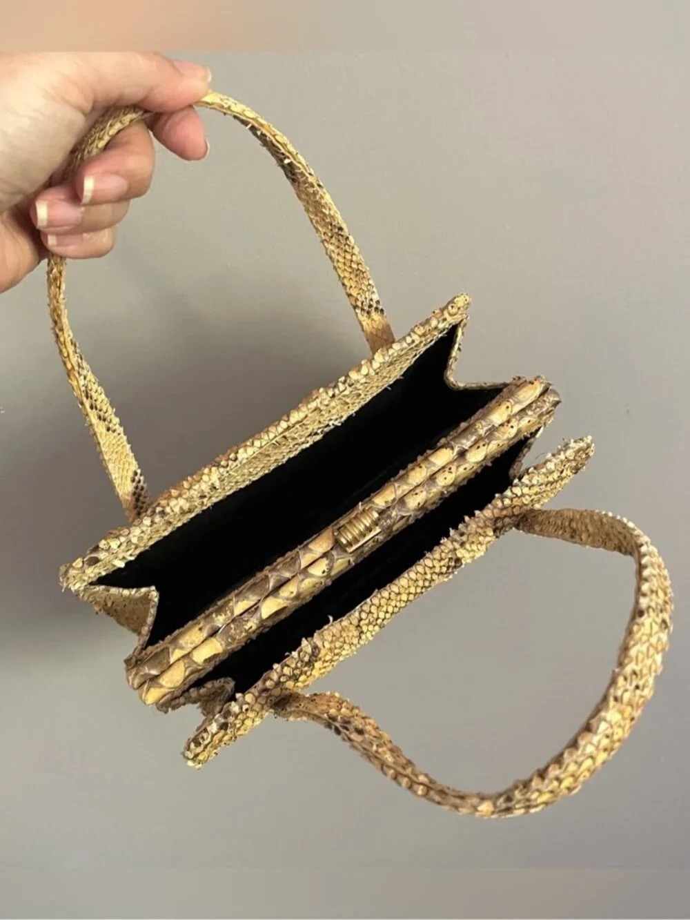 Vintage Kelly Style 100% Python Snakeskin Leather Top Handle Handbag Purse